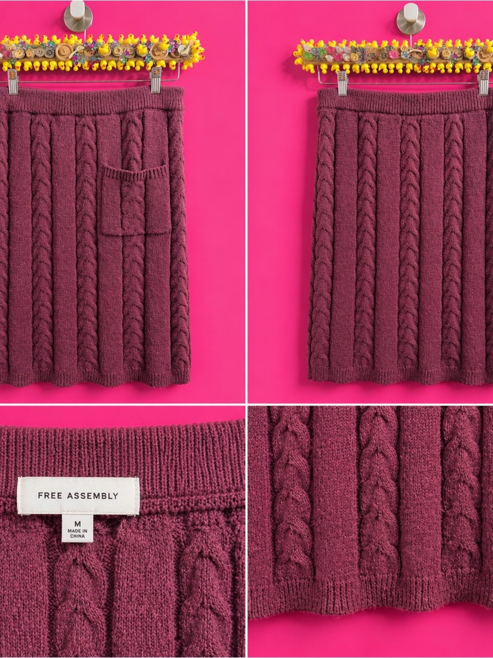 Free People Cable Knit Mini Skirt in Berry Plum